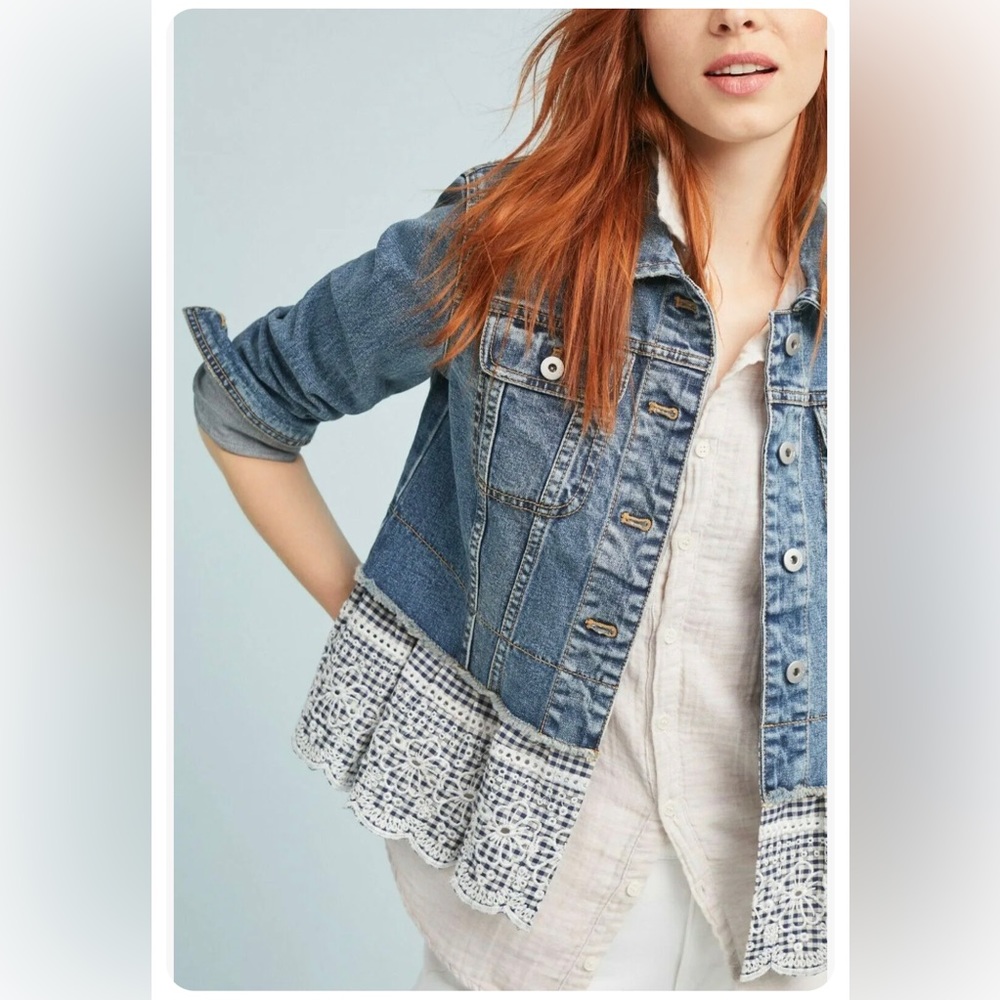 SOLD NWT Anthropologie Pilcro + Letterpress Embroidered Eyelet Denim Jacket
